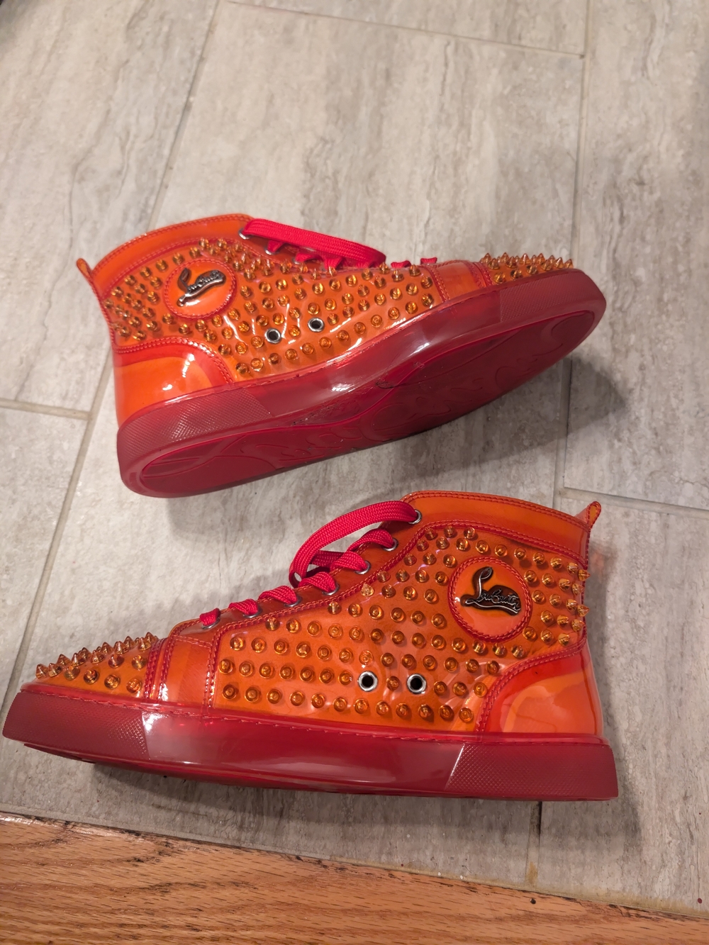 Men's Christian Louboutin Sneakers Shoes Size 43 Like New Orange Red